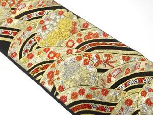 アンティーク　雪輪に桐・菊・鳳凰模様織り出し袋帯（着用可）